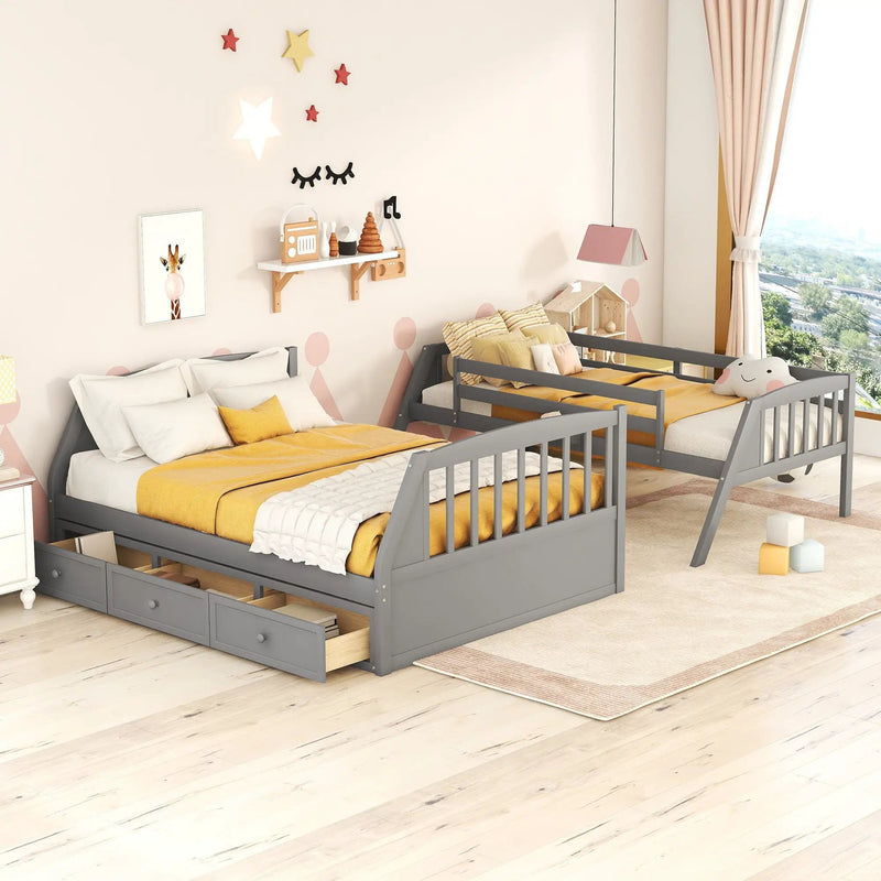 Bunk Bed With Drawers, Ladder And Storage Staircase by HouseOfZazla