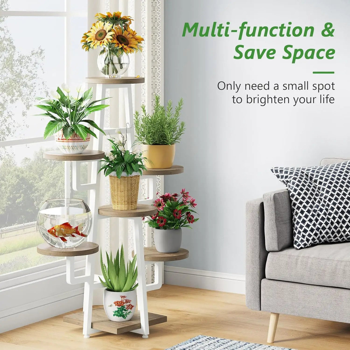 7 Tier Corner Plant Shelf With High Low Design For Living Room by HouseOfZazla