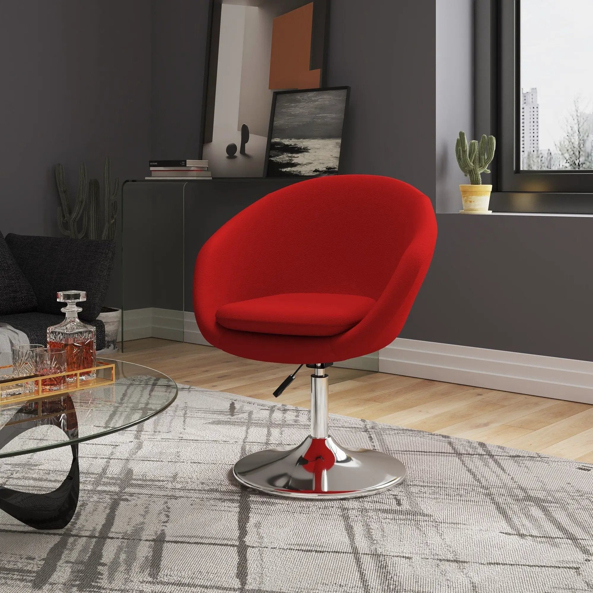Upholstered Swivel Lounge Chair With Adjustable Height - Red by HouseOfZazla