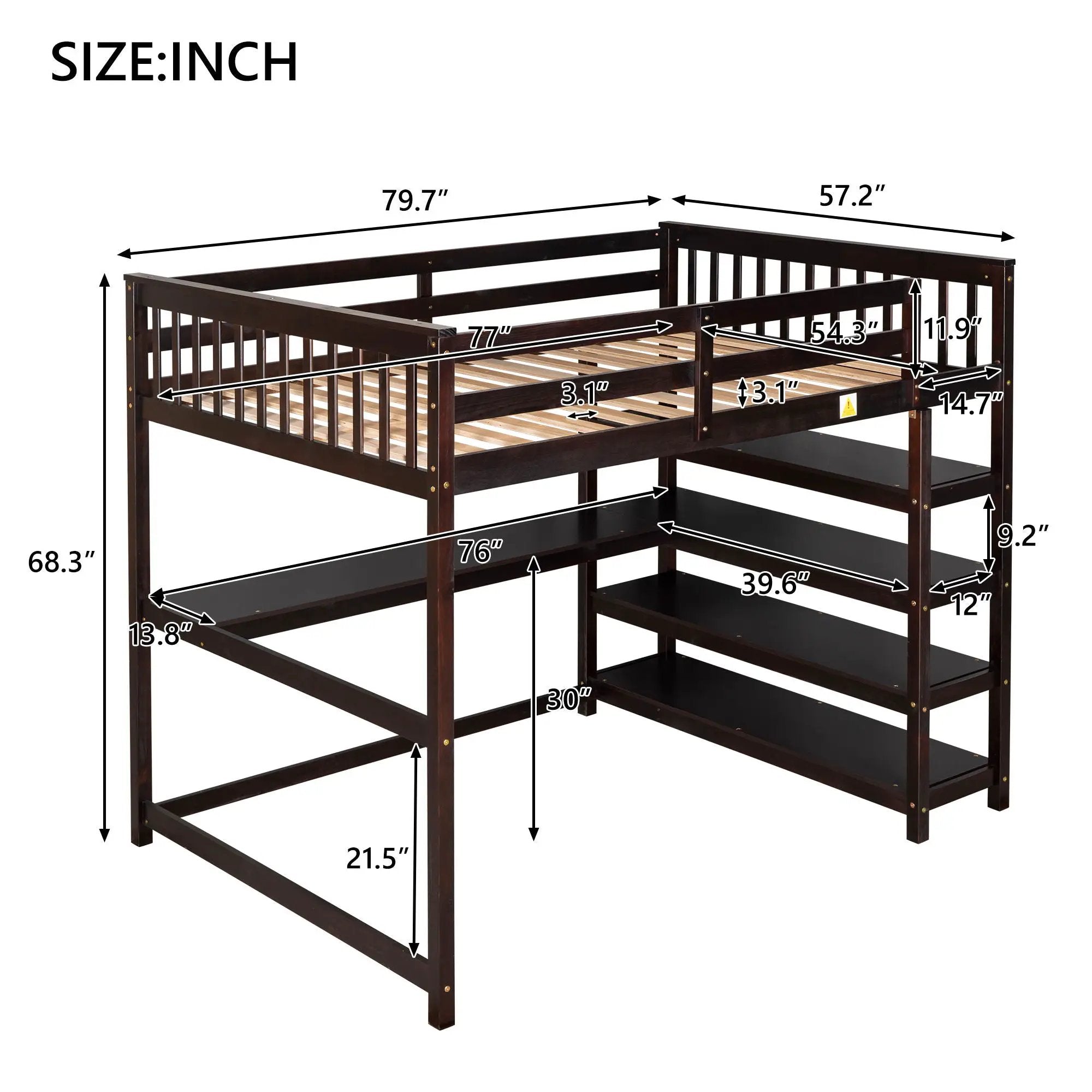 Loft Bed With Storage Shelves And Under Bed Desk by Unique Piece Furniture
