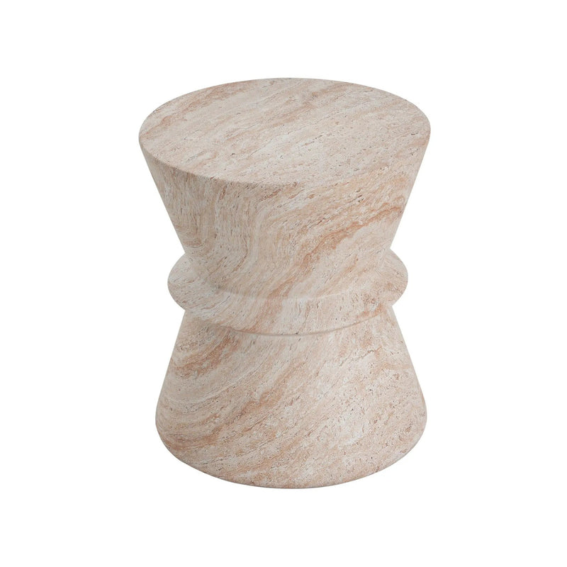Outdoor / Indoor Lightweight Concrete Side Table with Travertine - Beige by HouseOfZazla