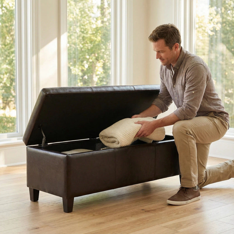 Rectangle Storage Ottoman Bench For Living Room - Brown by HouseOfZazla