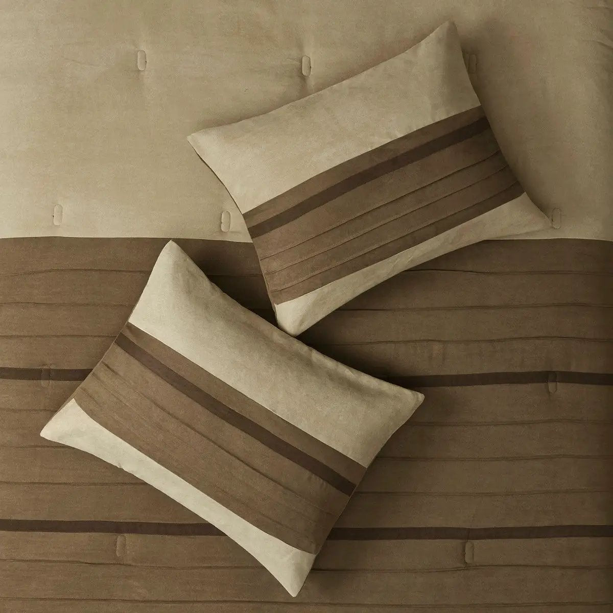 7 Pc Pieced Faux Suede Comforter Set Natural Cal King by HouseOfZazla
