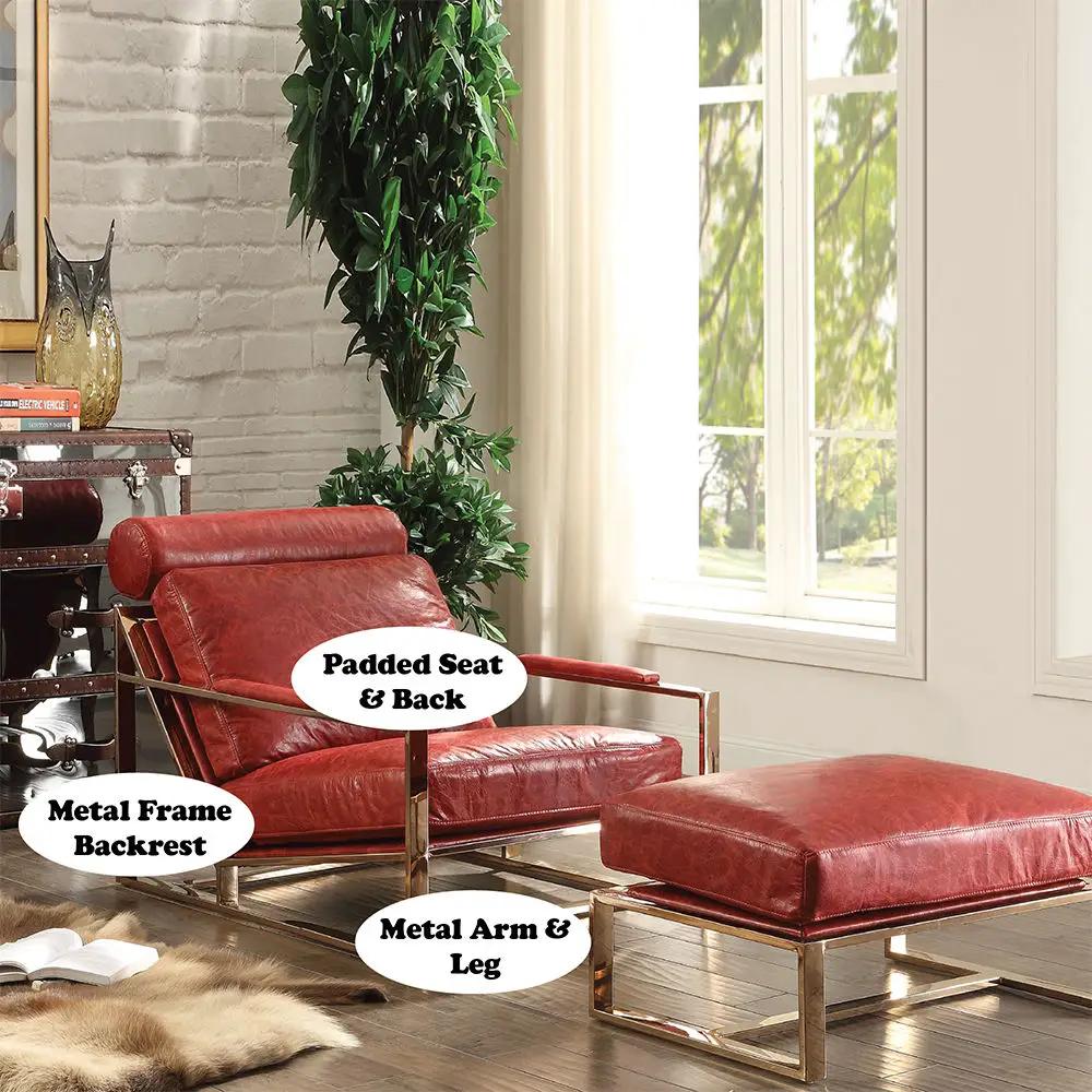 Quinto - Accent Chair - Antique Red Top Grain Leather & Stainless Steel by Unique Piece Furniture