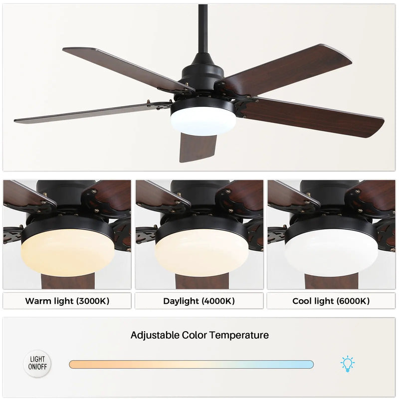 Modern Ceiling Fan With 3 Color Dimmable Light 5 Blades Remote Control Reversible Dc Motor For Bedroom - Black by Unique Piece Furniture