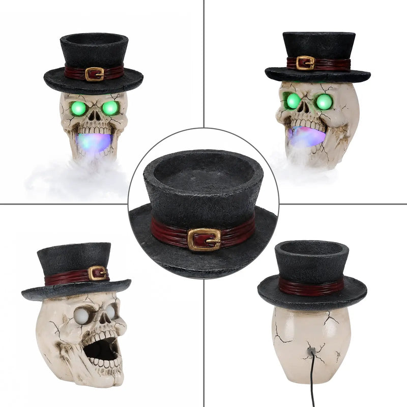 LED Light-Up Skull with Top Hat & Mist Maker by HouseOfZazla