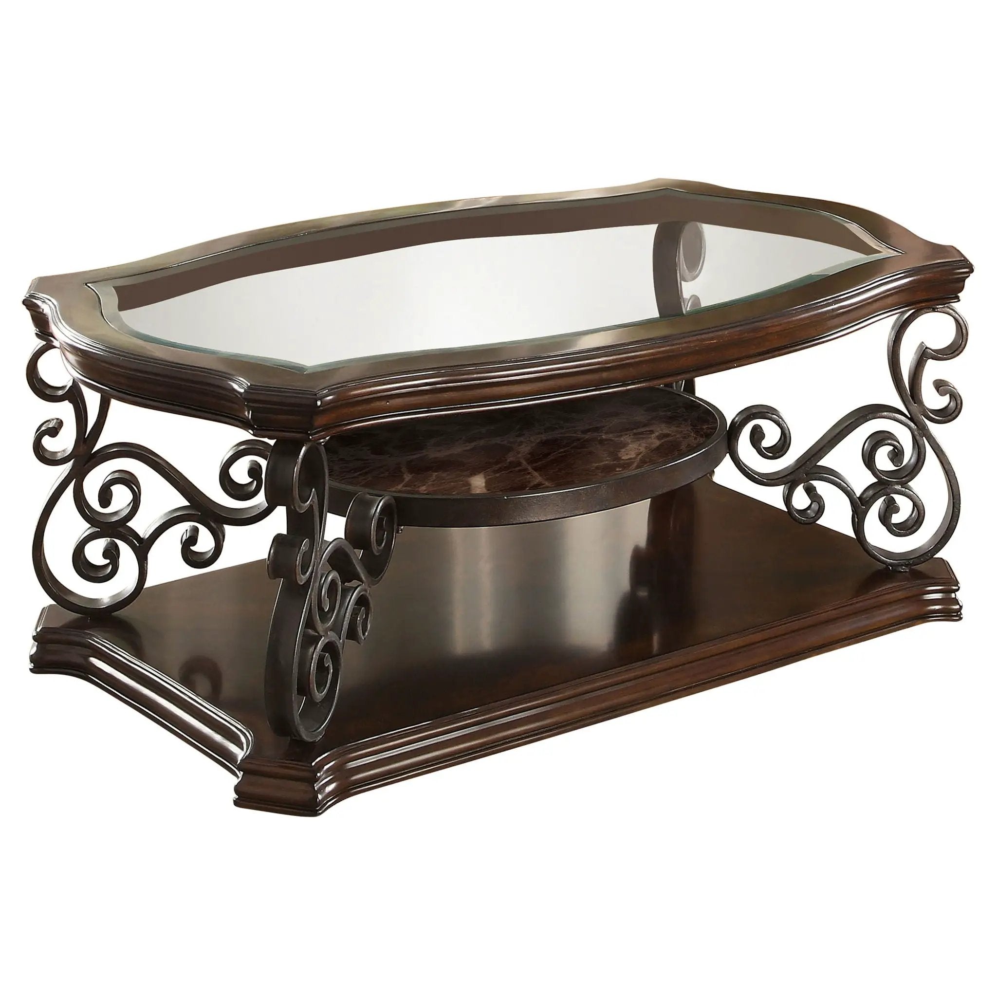 Laney 1-shelf Glass Top Rectangular Coffee Table Deep Merlot by Unique Piece Furniture