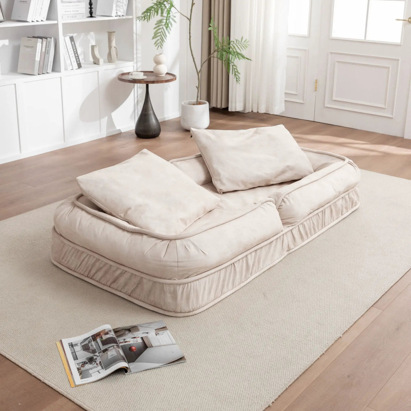 Upholstered Human Dog Bed And Pets, Bean Bag Floor Sofa With Massage Pillow, 5 Adjustable Positions & 2 Soft Pillows by Unique Piece Furniture