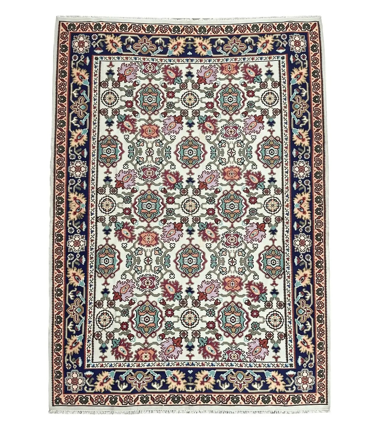 Antique Turkish Kilim Rug 7x10 Allover Pattern, Ivory Cream Maroon Light Blue, Wool Flatweave Hand Woven, Large Kilim, Vintage Kilim Carpet by Jewel Rugs