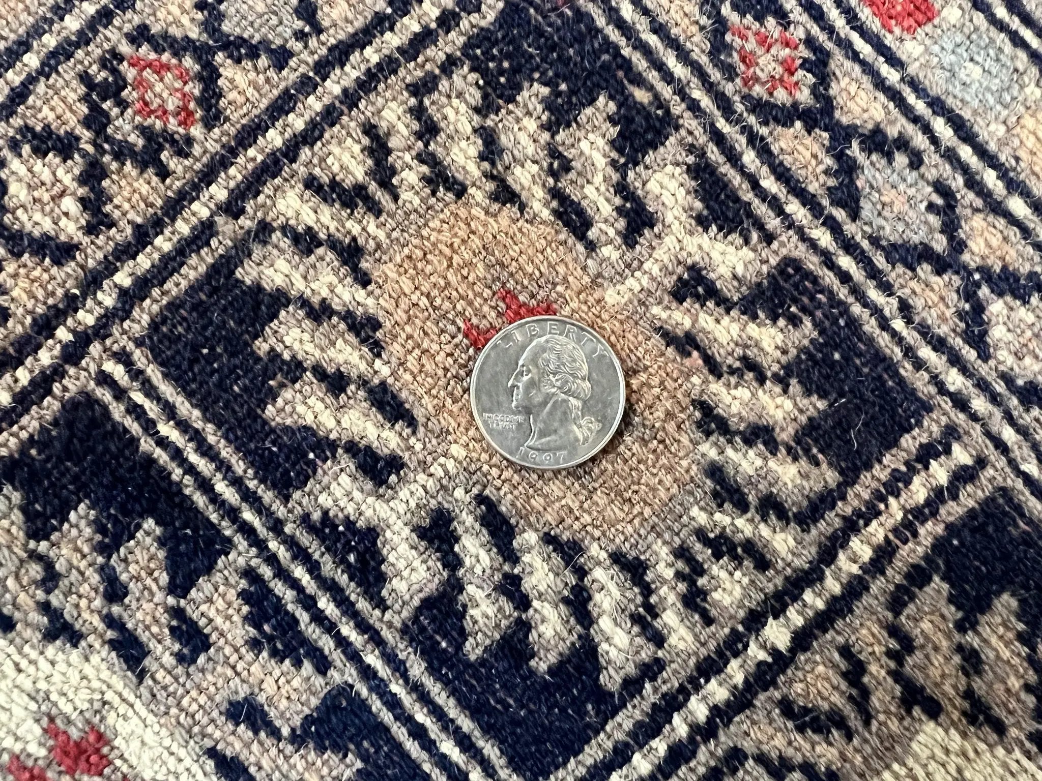 Pakistani Bokhara Rug 8x10, Turkoman Carpet, Dark Blue and Beige, Vintage Handmade Wool Carpet by Jewel Rugs