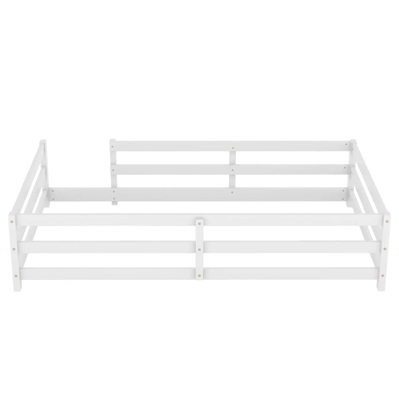 Twin Size Montessori Floor Bed With Fence - White by Unique Piece Furniture