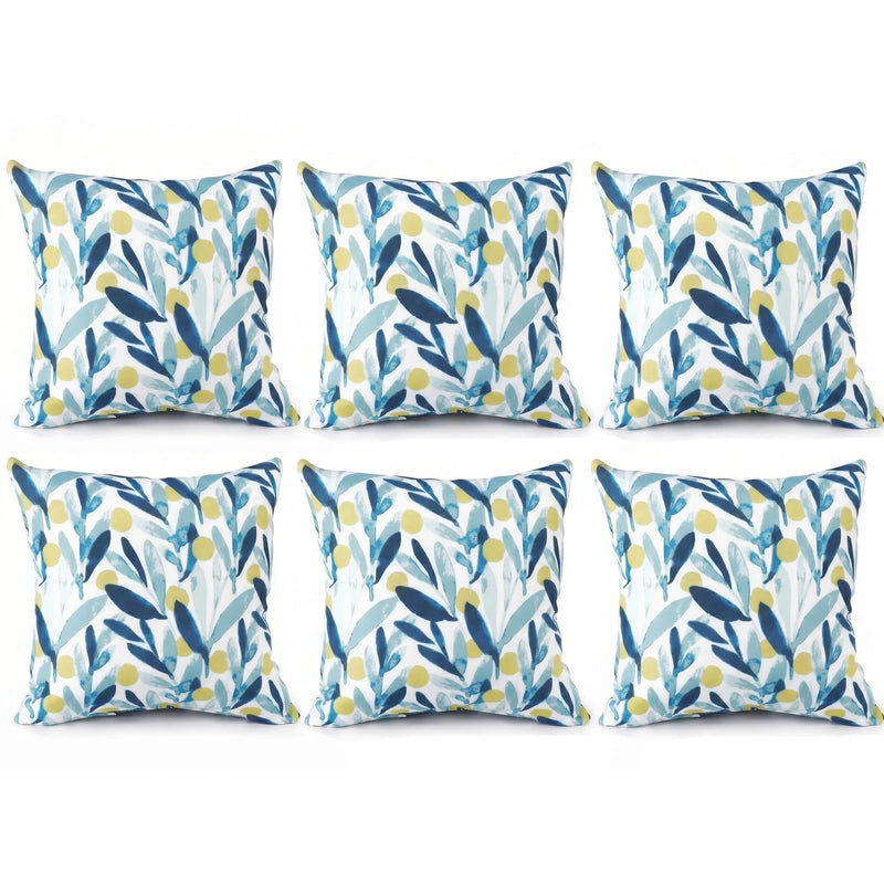 6 Pack Outdoor Pillow Covers - Coastal Leaves Design