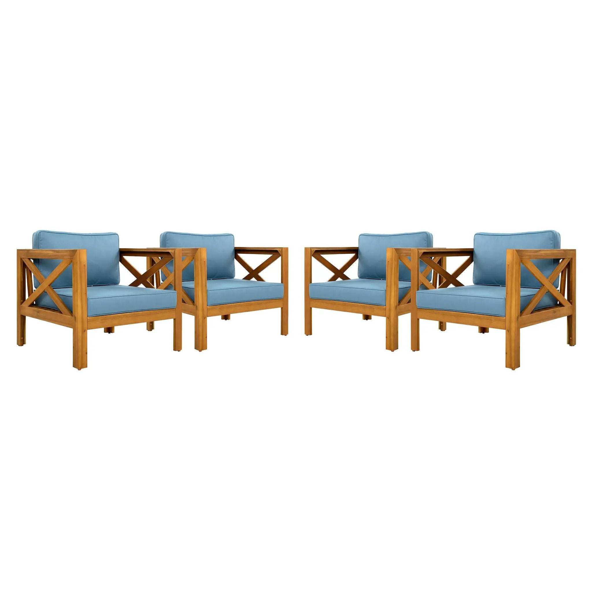 Outdoor Acacia Wood Club Wooden Armchair Set of 4 by HouseOfZazla