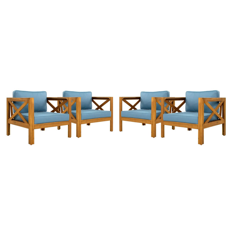 Outdoor Acacia Wood Club Wooden Armchair Set of 4 by HouseOfZazla