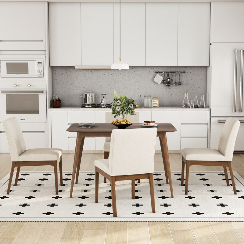 5 Piece Dining Set With Table And Upholstered Chairs - Light Beige / Walnut by HouseOfZazla