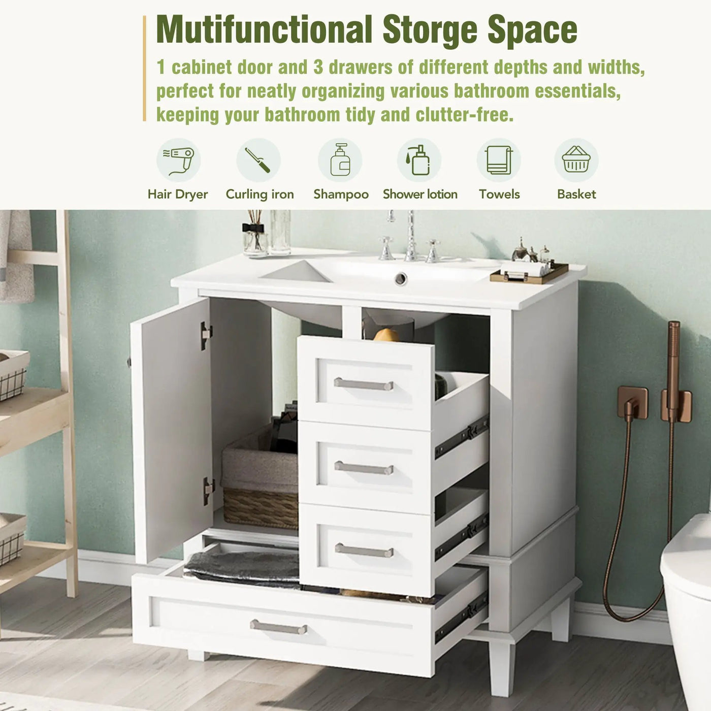 Bathroom Vanity, Modern Bathroom Cabinet With Sink Combo Set, Bathroom Storage Cabinet With A Soft Closing Door And 3 Drawers, Solid Wood Frame by Unique Piece Furniture