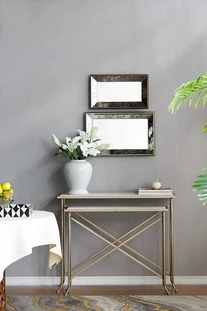 Antique Rectangle Mirror With Floral Accents, Mirrored Display Tray, Hanging Wall Mirror by Unique Piece Furniture