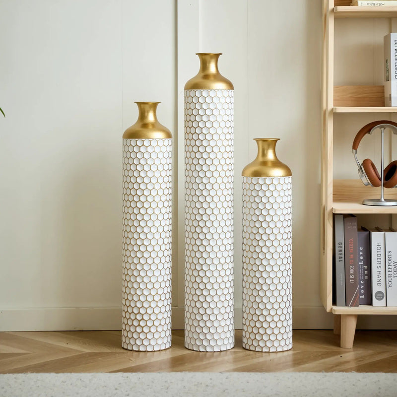 3-Piece Modern Metal Vase Set - White & Gold by HouseOfZazla