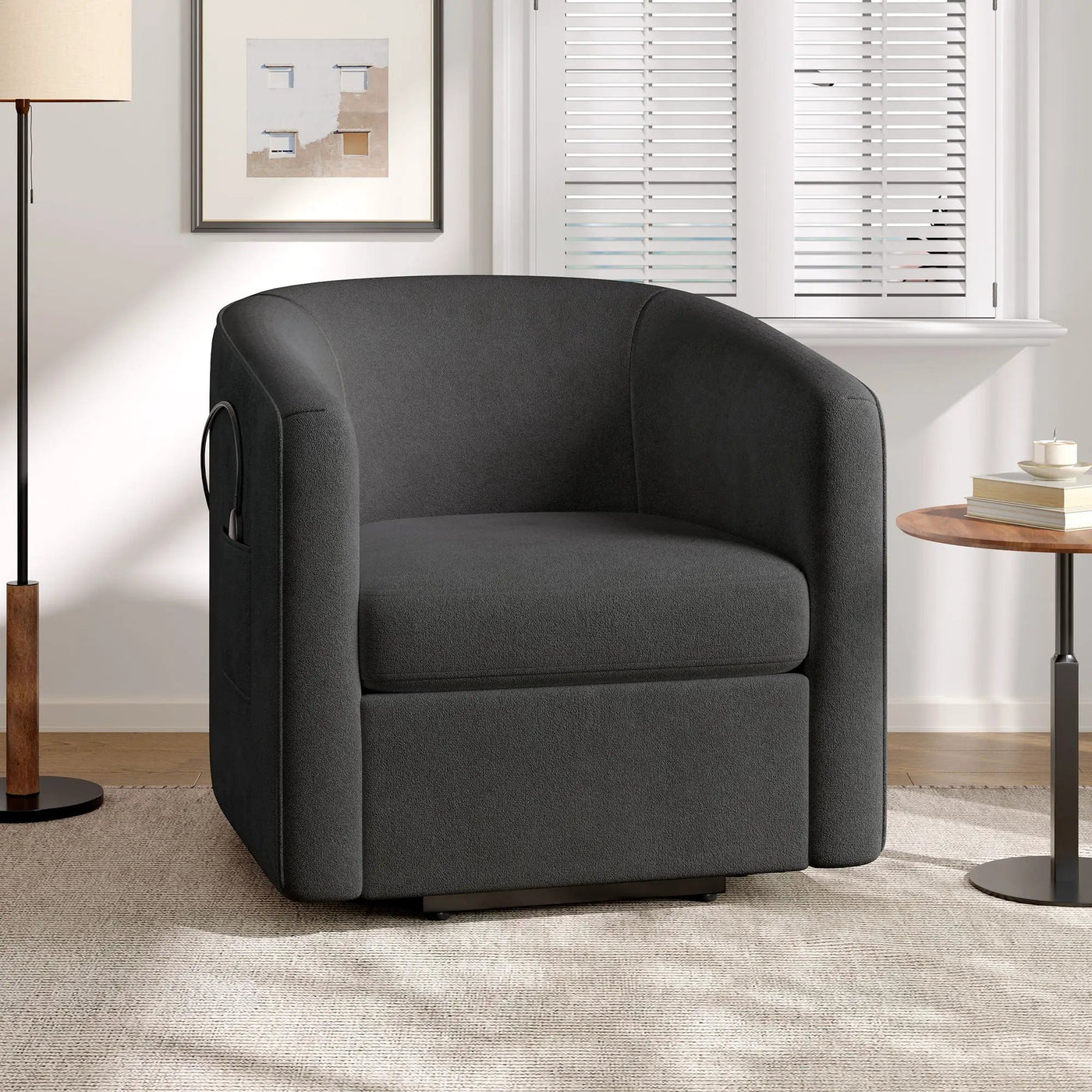 Power Lift Recliner Barrel Shape Reclining Chair With Footrest And Side Pocket by Unique Piece Furniture