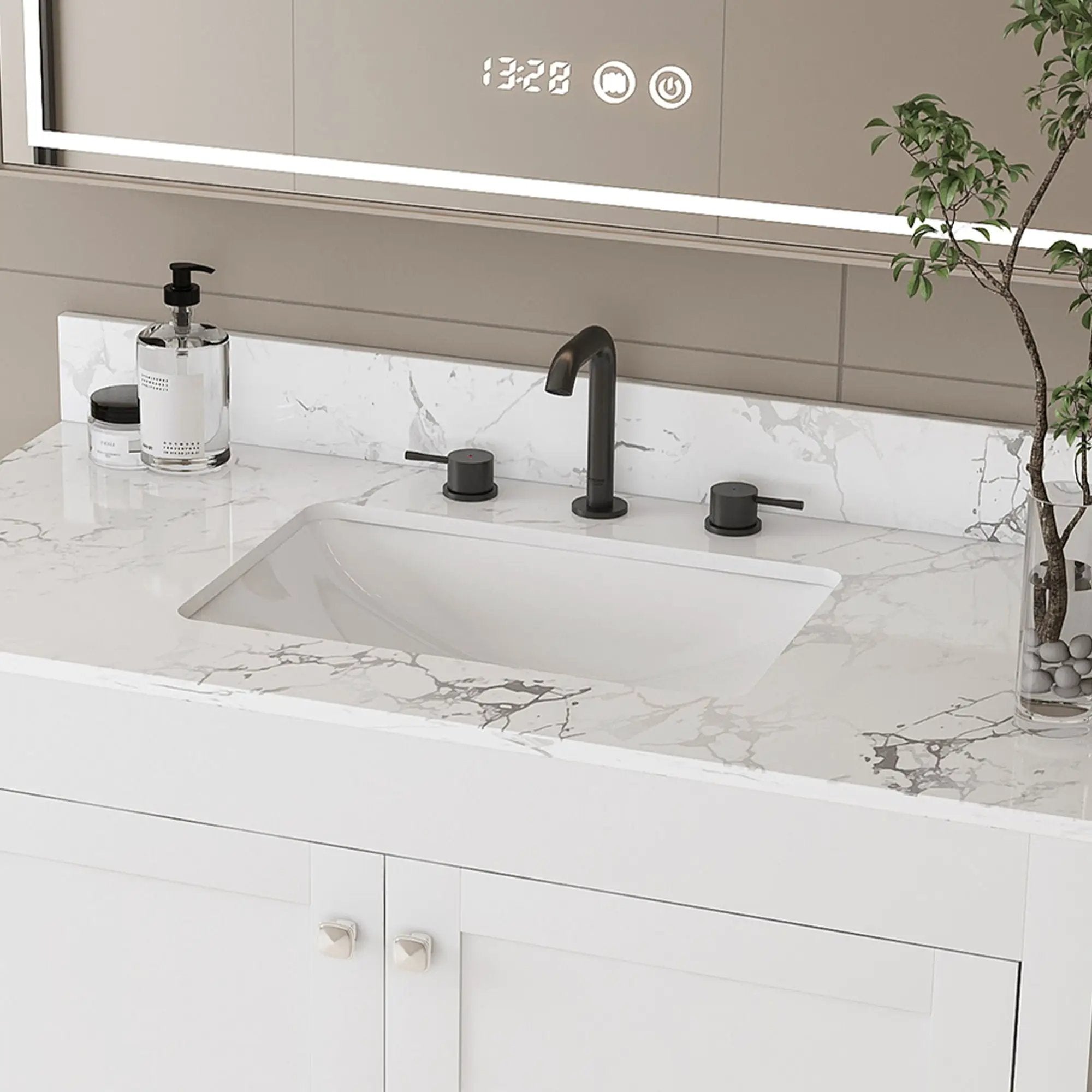 43" Bathroom Vanity With Artificial Marble Carrara Top Set, Multi Functional Bathroom Cabinet With Doors And Drawer - White by HouseOfZazla