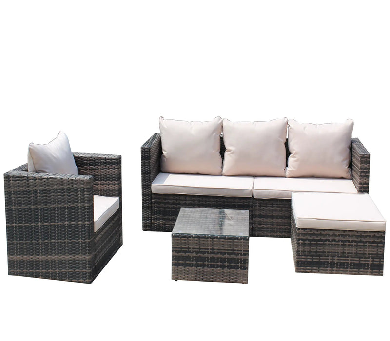 Rattan Patio Furniture Set Wicker Sofa Cushioned Sectional (4 Pieces, Brown) by HouseOfZazla
