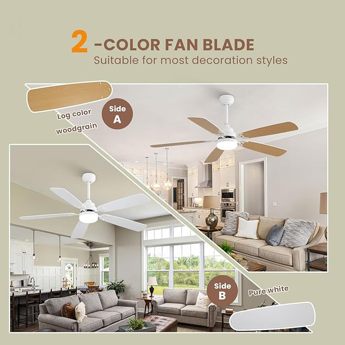 Indoor Modern 52 Inch Ceiling Fan with 6-Speed Remote and LED Light by HouseOfZazla