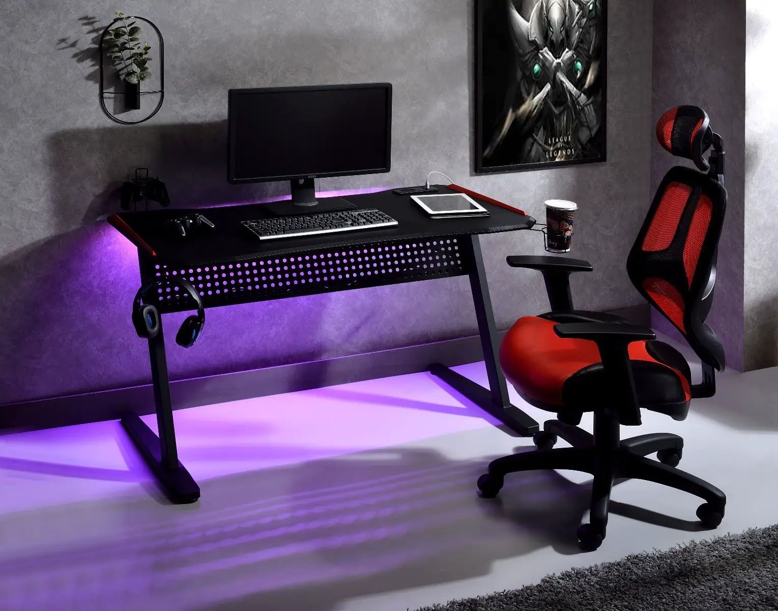 Dragi - Gaming Desk With USB - Black & Red by Unique Piece Furniture