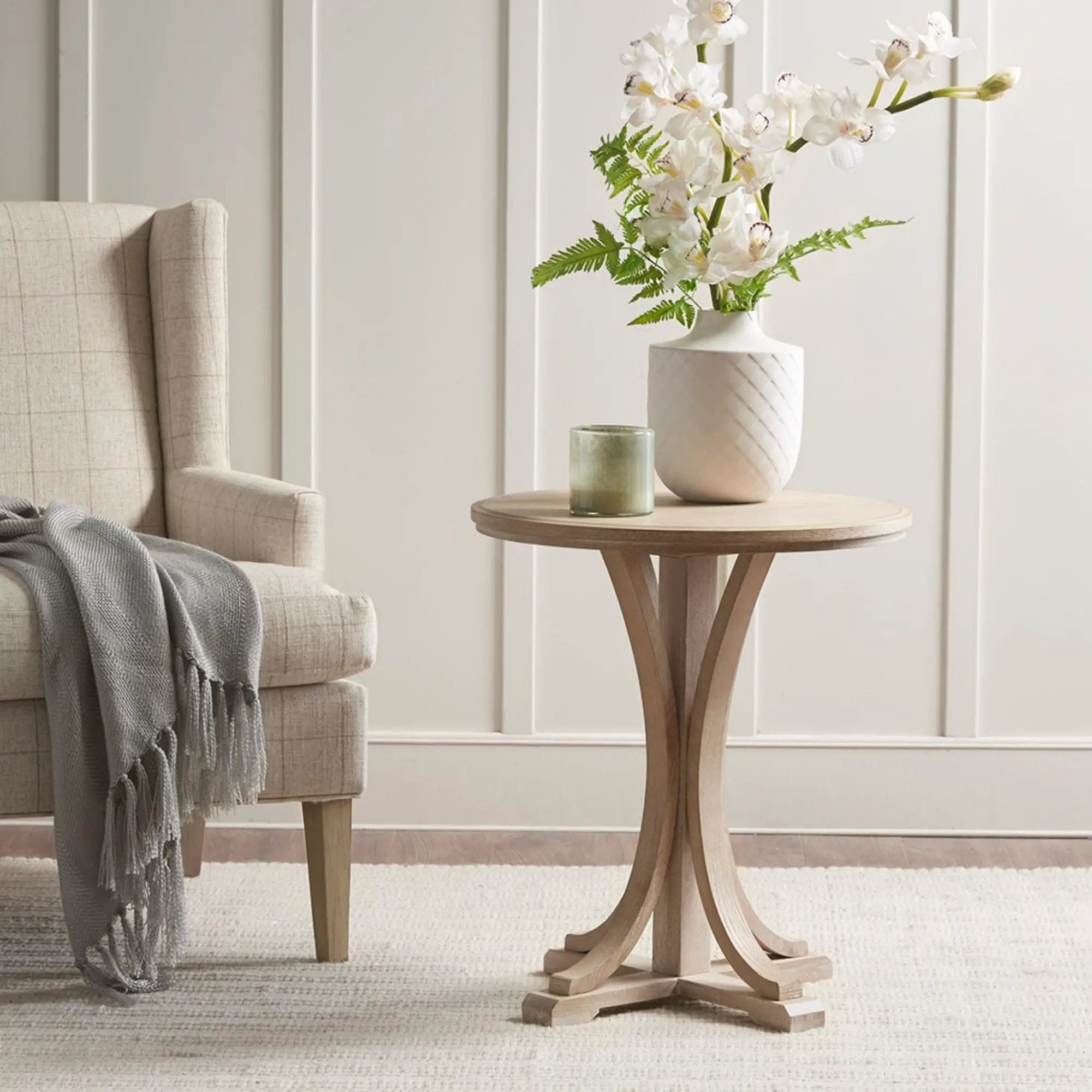 Accent Table Round Rustic Ash Veneer Reclaimed Wheat - Natural by Unique Piece Furniture