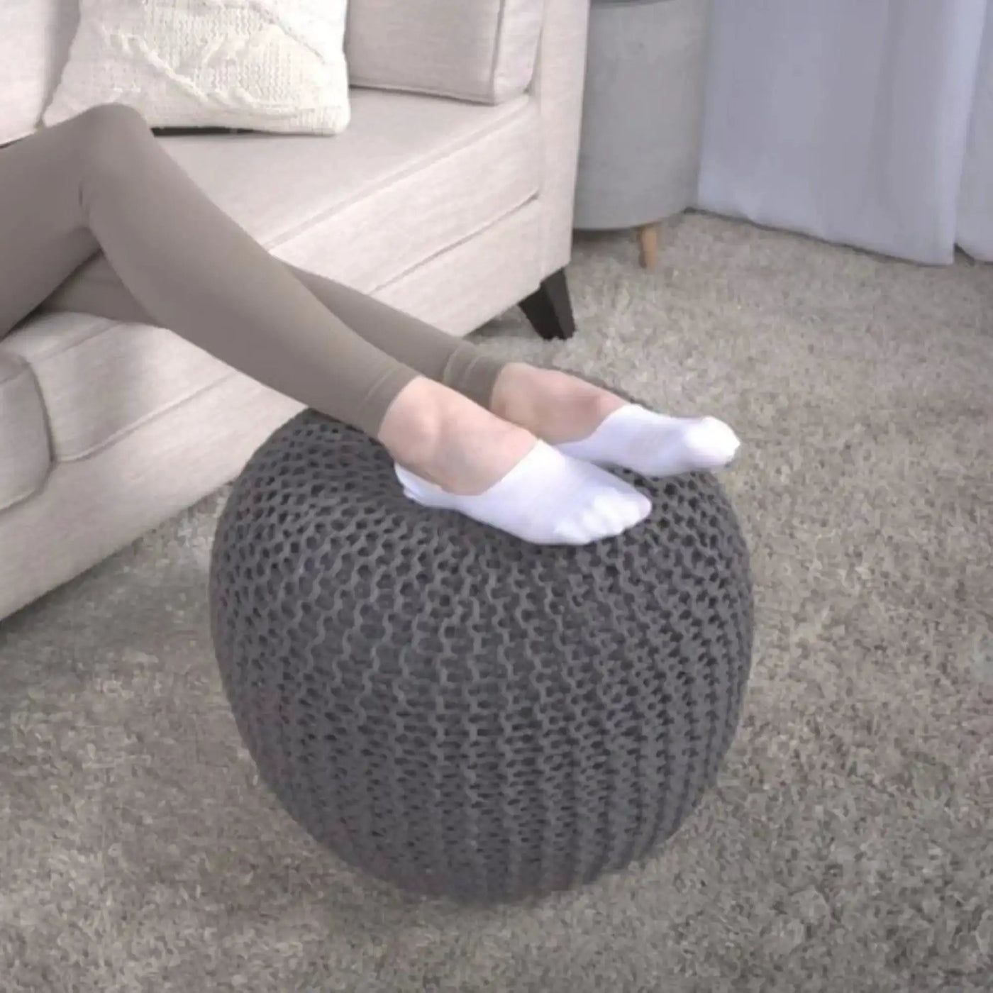 Bordeaux Knitted Cotton Round Pouf - Versatile Ottoman and Floor Cushion by HouseOfZazla