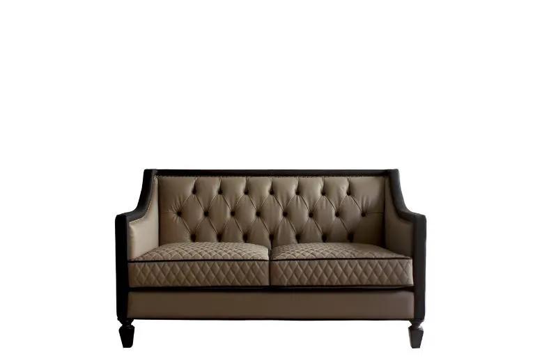 House Beatrice - Loveseat With 3 Pillows - Tan Synthetic Leather , Black Synthetic Leather & Charcoal by Unique Piece Furniture