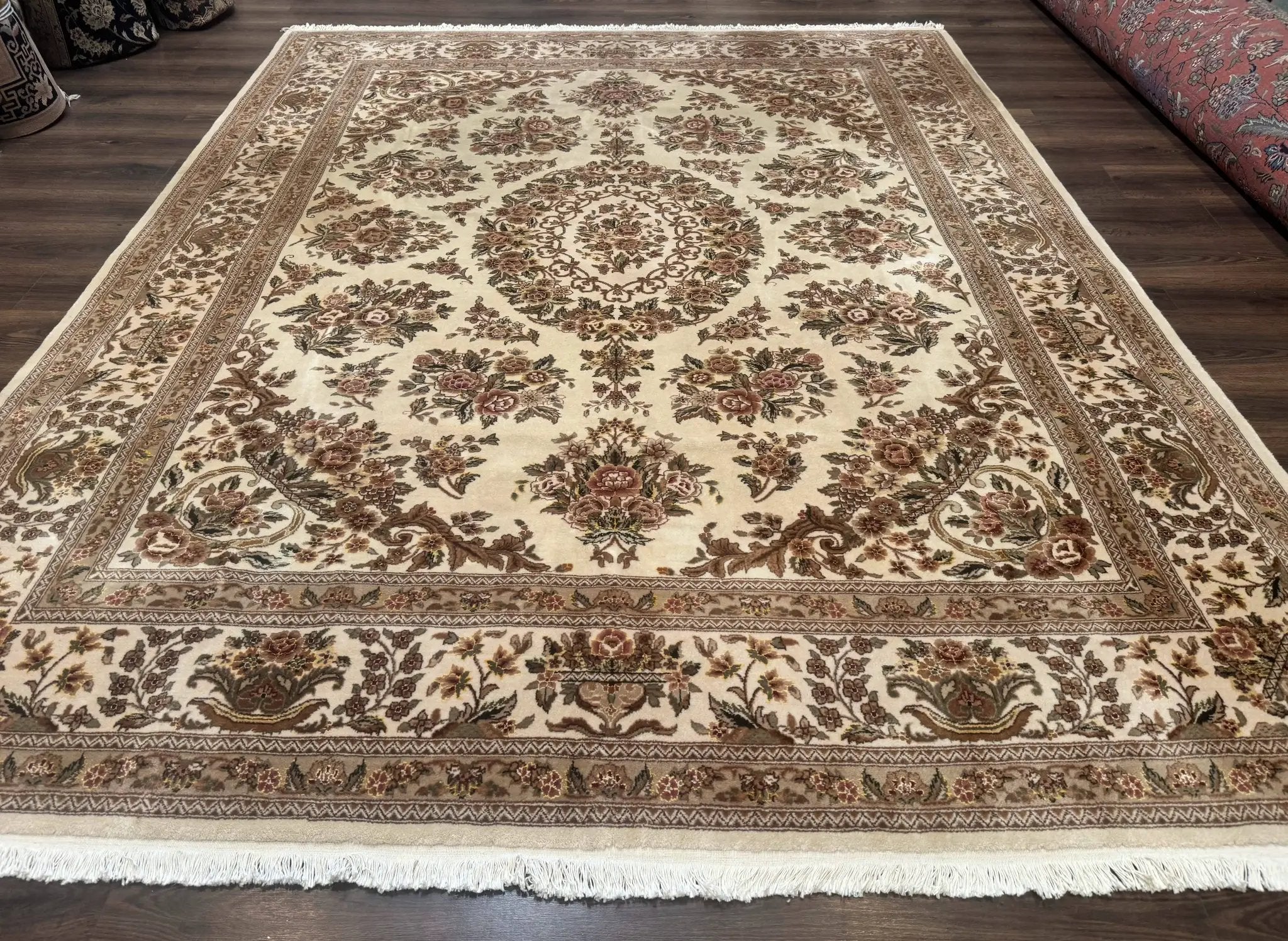 Sino Persian Rug 8x10, Floral, Elegant, Fine 225 KPSI, Beige, Wool & Silk by Jewel Rugs