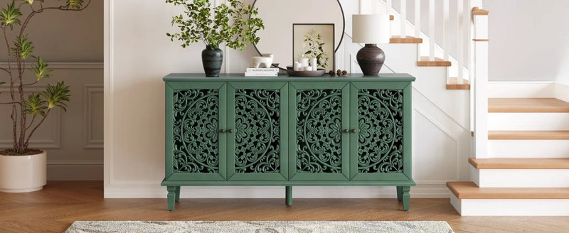 60' Antique Buffet Cabinet with Floral Carvings by HouseOfZazla