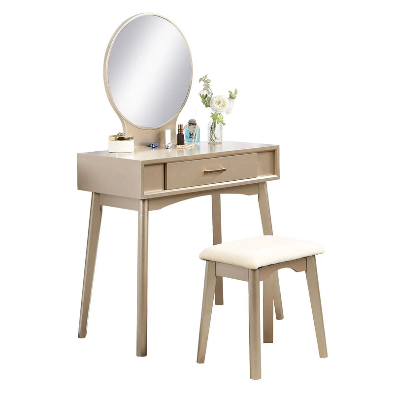 Maly - Contemporary Wood Vanity And Stool Set - Gold by Unique Piece Furniture