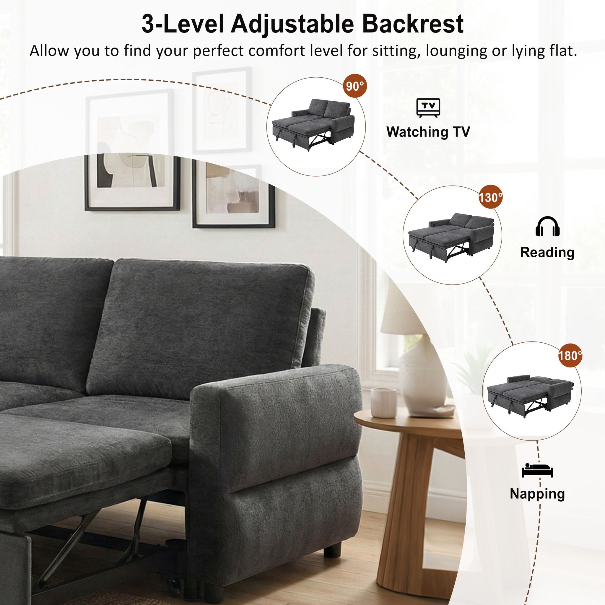 Convertible Sofa Bed Loveseat With Adjustable Backrest And USB Ports by HouseOfZazla
