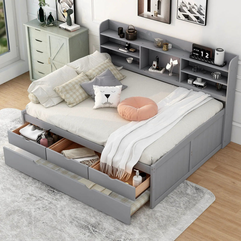 Captain Bed With Built In Bookshelves, 3 Storage Drawers, And Trundle by Unique Piece Furniture