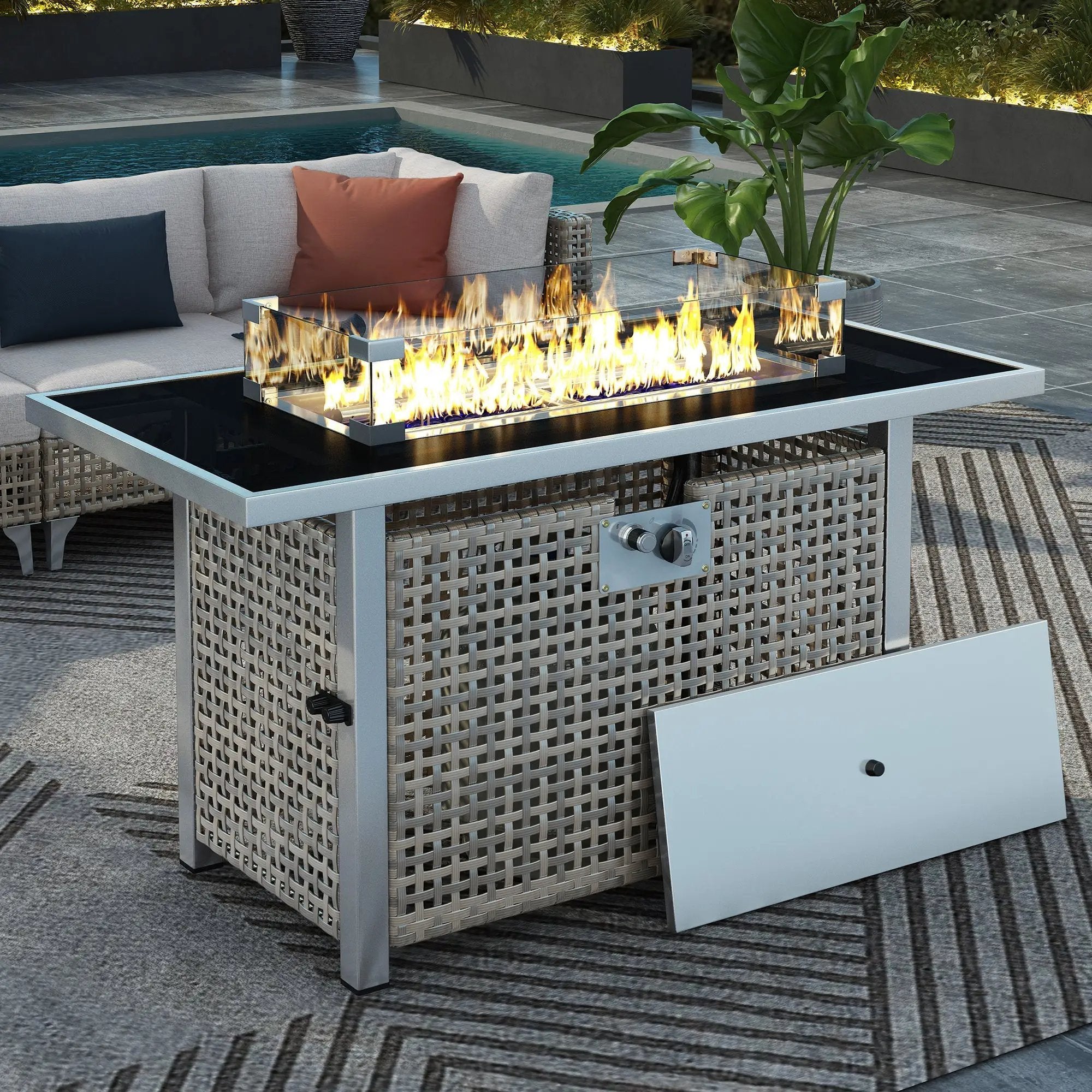 K&K Patio 8-Piece Patio Furniture Set with 43" Fire Pit Table by HouseOfZazla