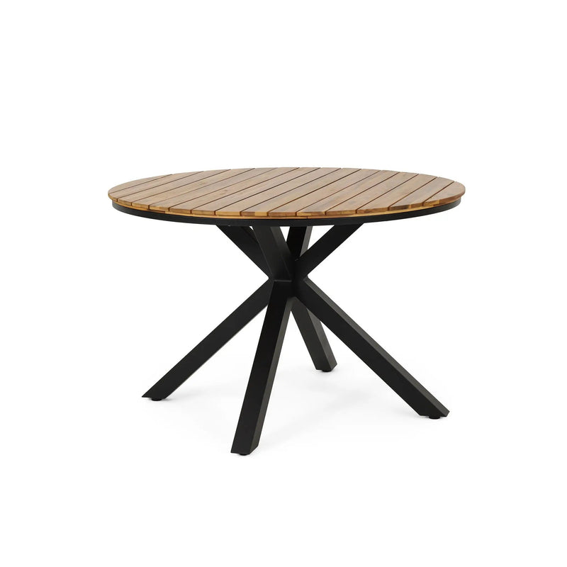 5 Piece Outdoor Dining Set With Round Table And 4 Wrapped Chairs - Black / Brown / Teak by HouseOfZazla