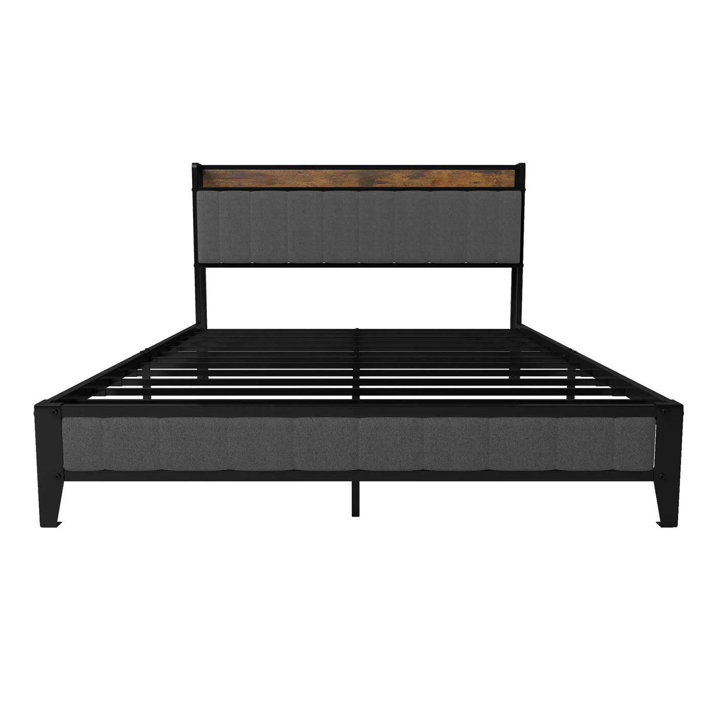 Bed With Charging Station, American Design Upholstered Headboard, Metal Platform by Unique Piece Furniture