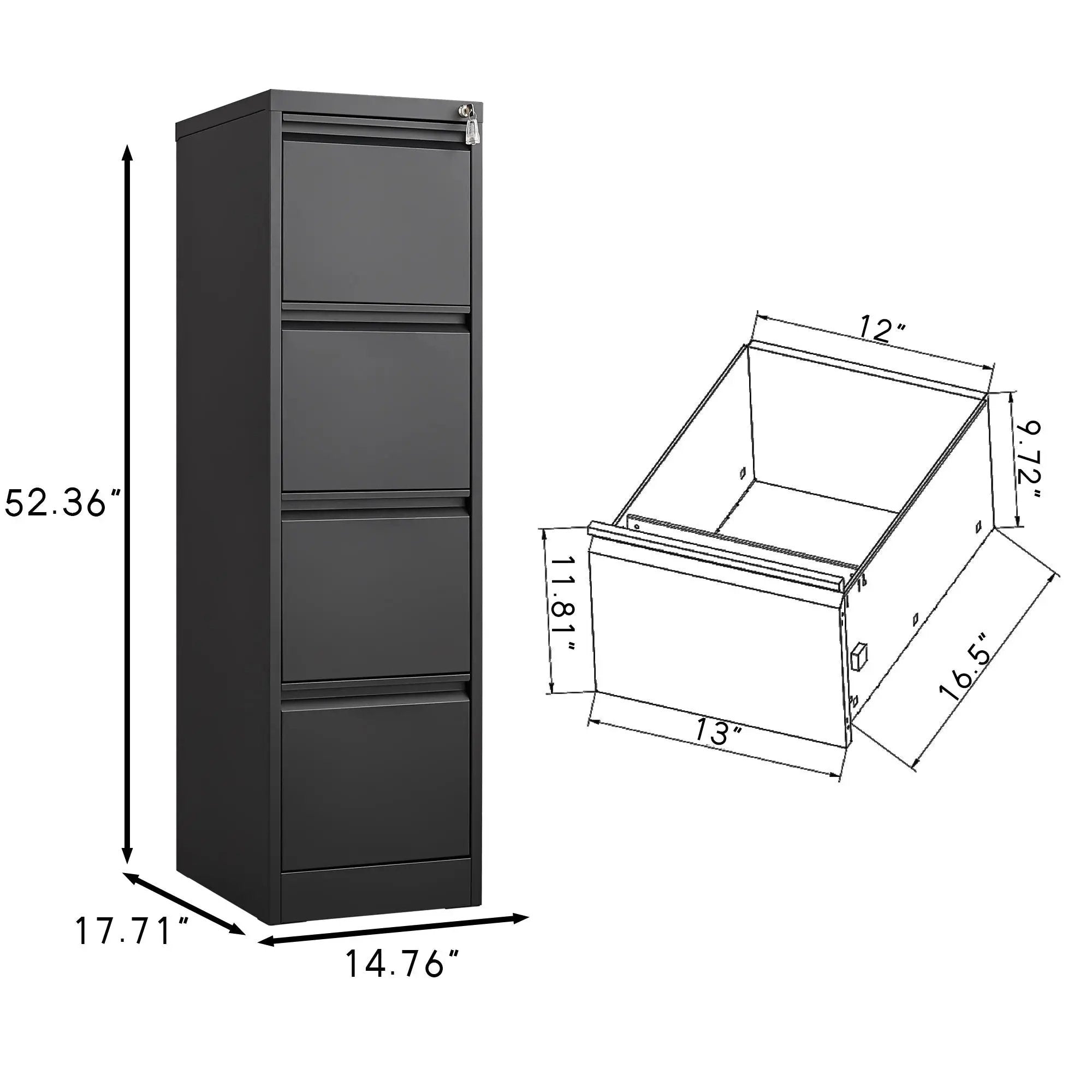 Durable Metal 3 Drawer File Cabinet With Lock For Office Storage by Unique Piece Furniture