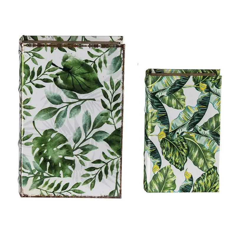 Botanical And Book Boxes (Set of 2) - White / Green by HouseOfZazla
