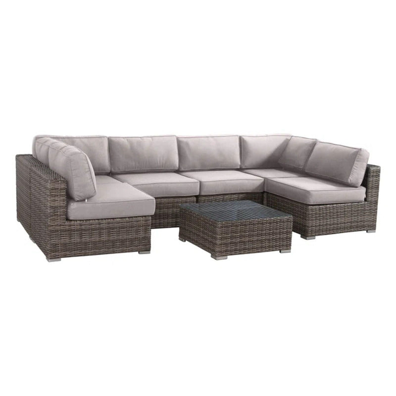 6 Person Wicker Seating Group With Premium Cushions - Gray Mix by Unique Piece Furniture