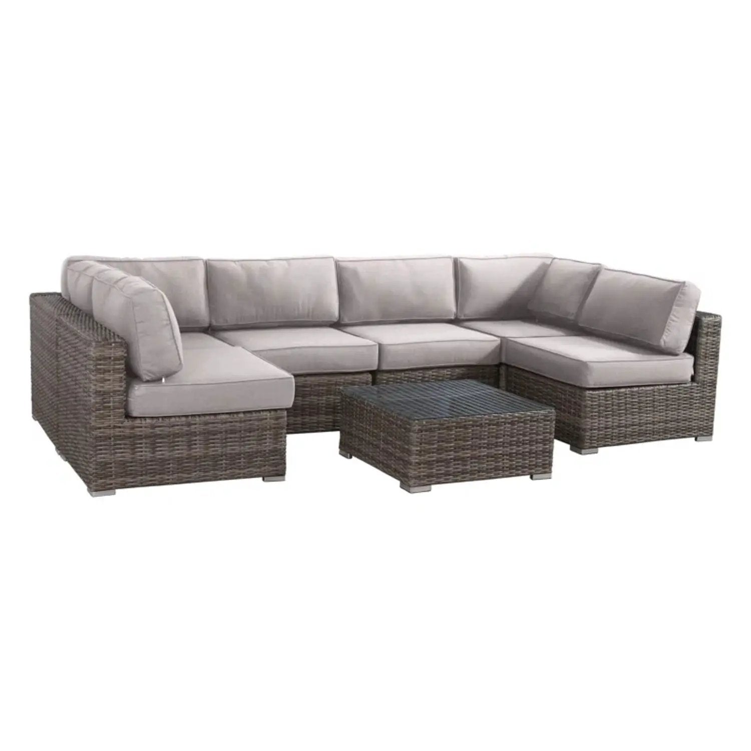 6 Person Wicker Seating Group With Premium Cushions - Gray Mix by HouseOfZazla