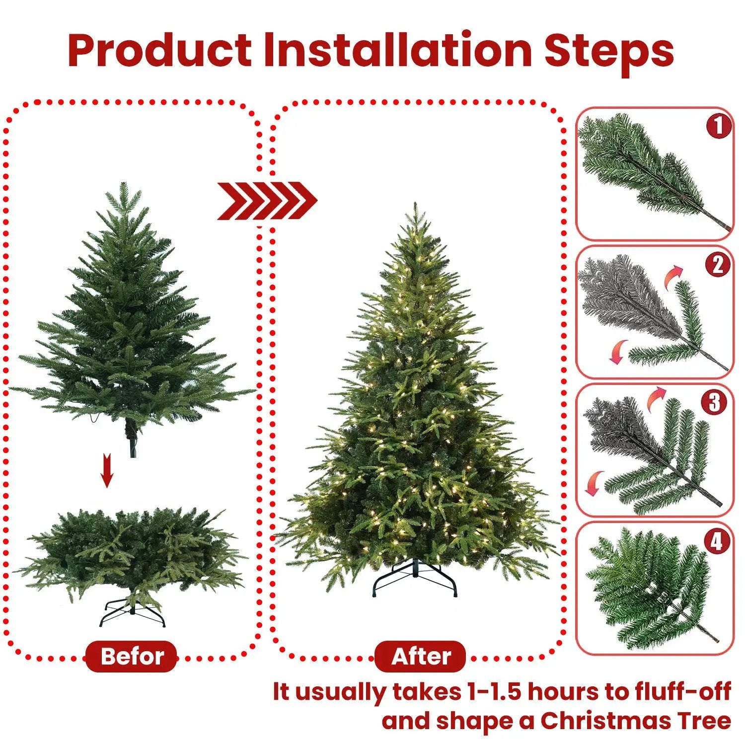 6.5ft Pre-Lit Artificial Christmas Tree with 450 Warm Lights by HouseOfZazla