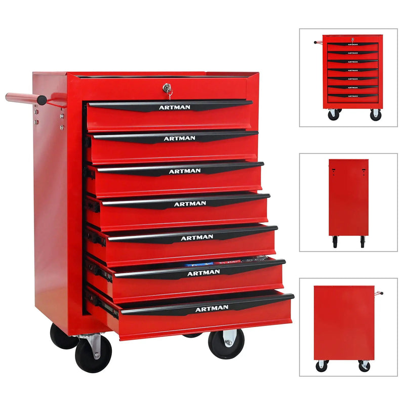 Rolling Metal Tool Chest With Drawers, Steel Storage Cabinet With Ball Bearing Slides by HouseOfZazla