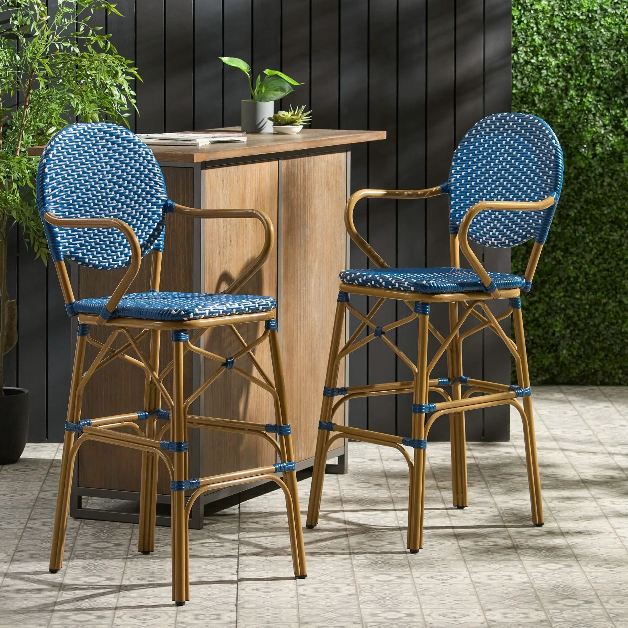 Outdoor Wicker And Aluminum French Barstools (Set of 2) by HouseOfZazla