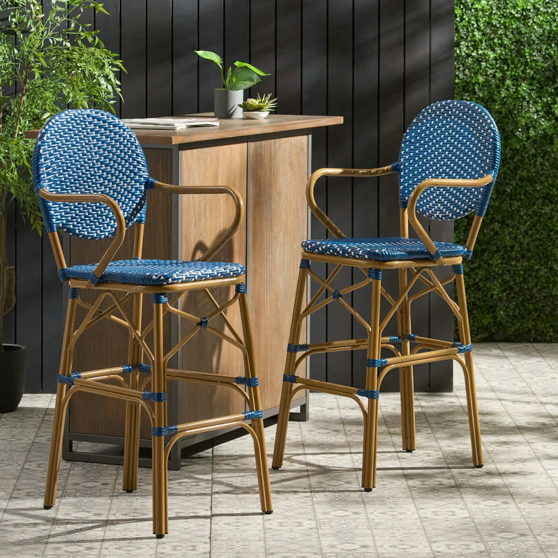 Outdoor Wicker And Aluminum French Barstools (Set of 2) by HouseOfZazla