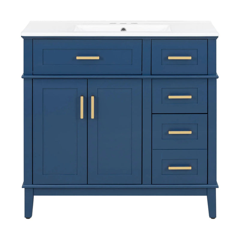 Bathroom Vanity With Ceramic Sink, Soft-Close Doors, 4 Storage Drawers - Blue by Unique Piece Furniture