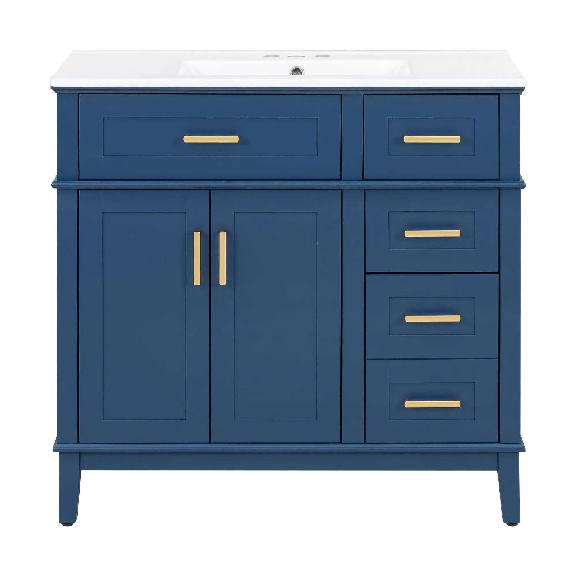 Bathroom Vanity With Ceramic Sink, Soft-Close Doors, 4 Storage Drawers - Blue by HouseOfZazla