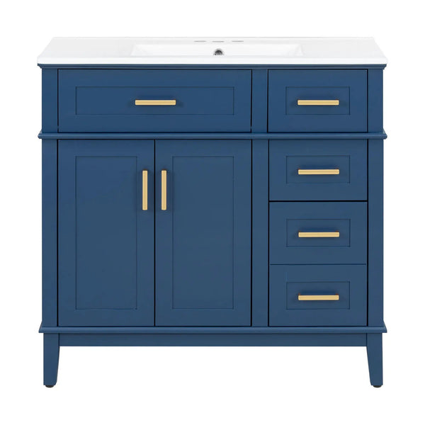 Bathroom Vanity With Ceramic Sink, Soft-Close Doors, 4 Storage Drawers - Blue