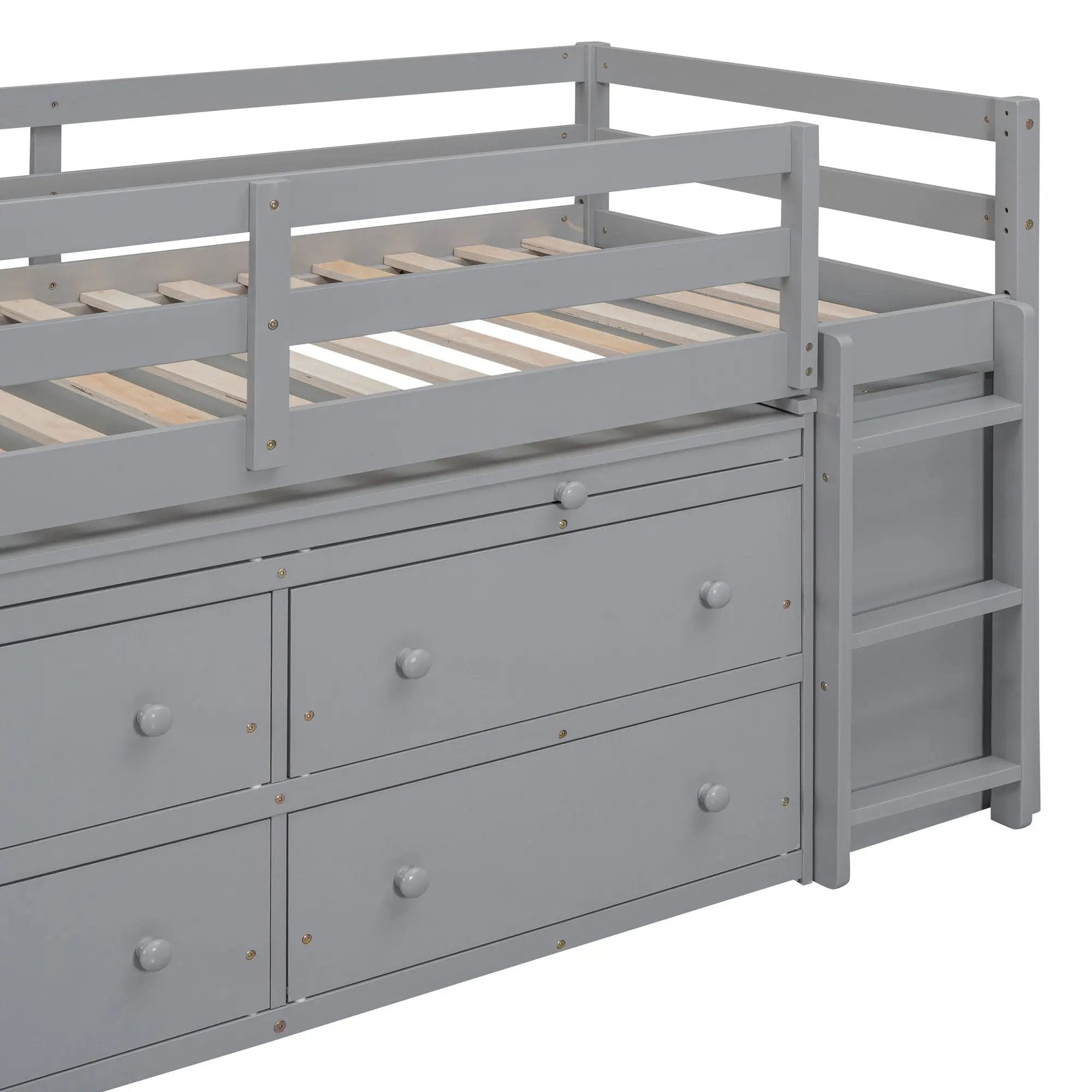 Loft Bed With Retractable Writing Desk And 4 Drawers, With Lateral Portable Desk And Shelves by HouseOfZazla